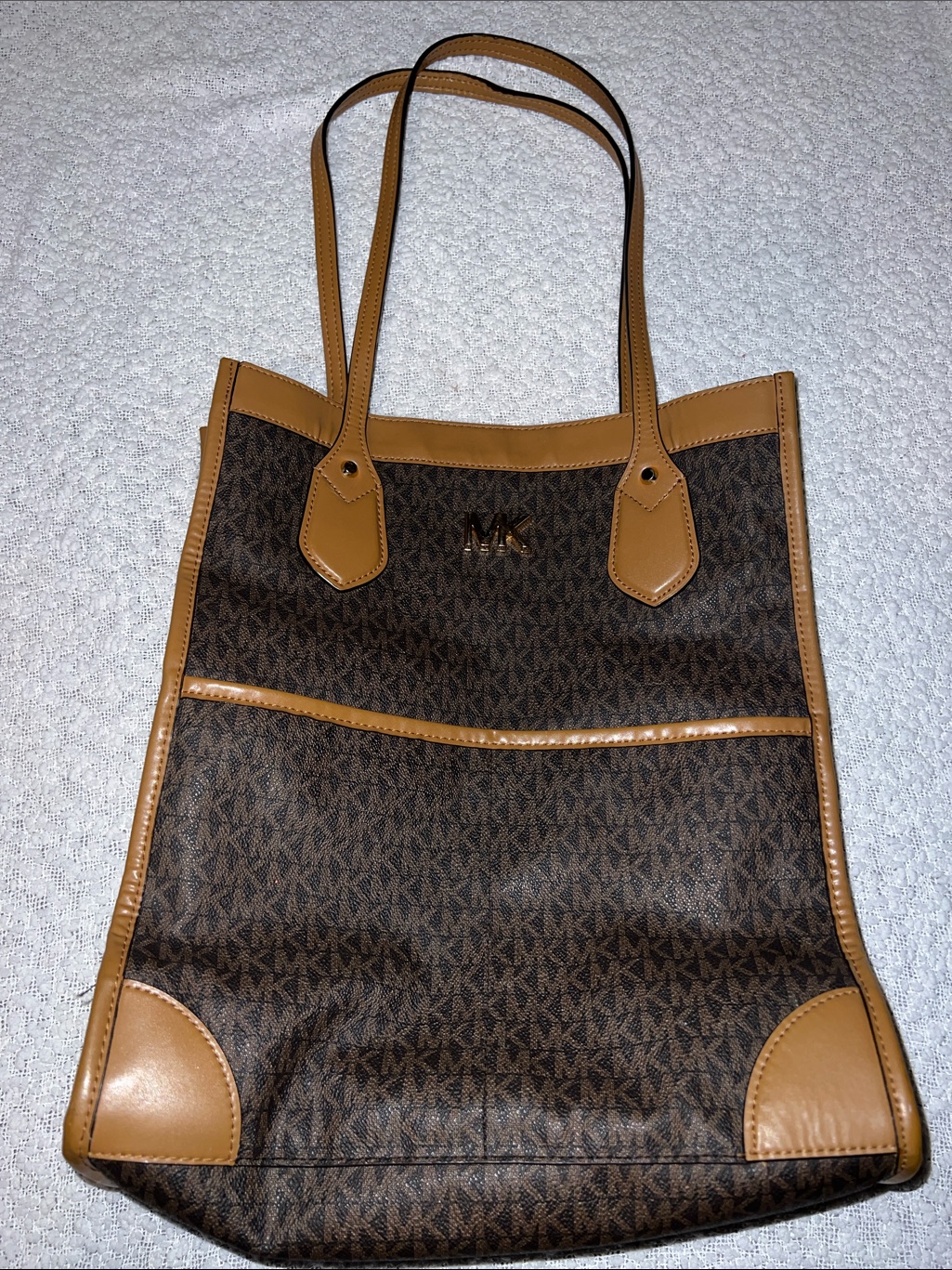 Michael Kors Brown Logo Large Shoulder Bag With Gold Accents